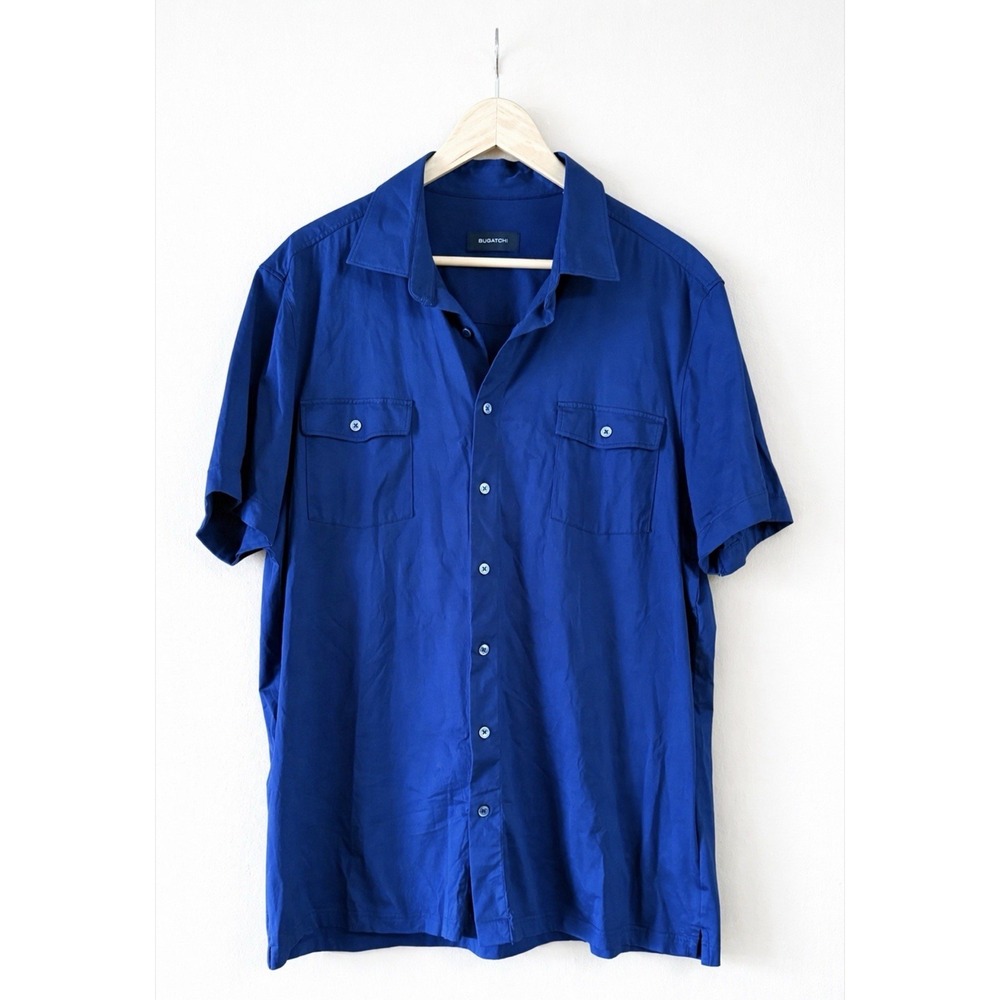 Bugatchi OoohCotton Performance Shirt Men's XXL Navy 8-Way Stretch Short Sleeve
